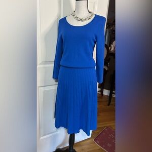 Talbots Sweater Dress Small Cobalt Blue 3/4 Sleeve Midi Knit Zip Back Stretchy